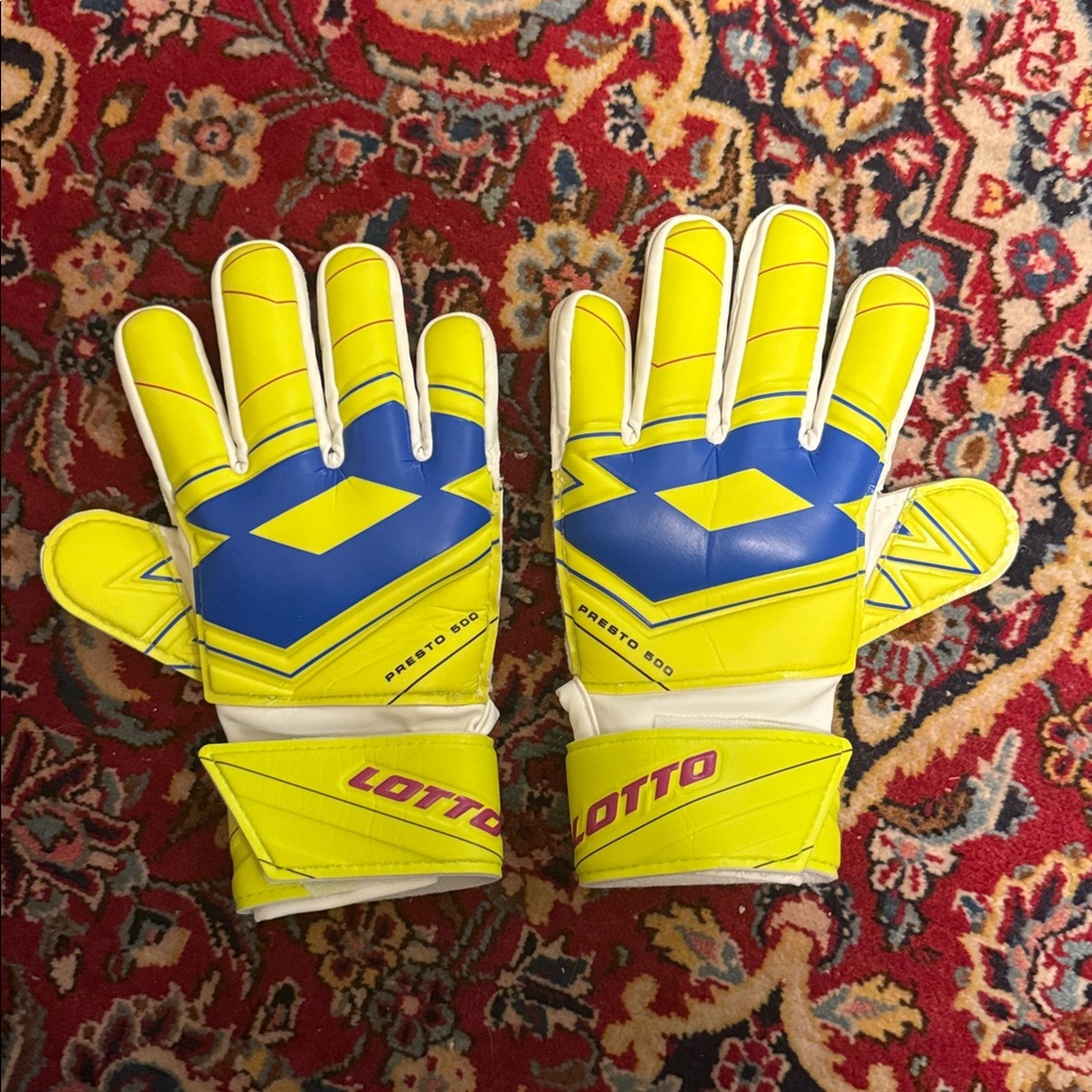 Lotto GK300 Goalkeeper Gloves Soccer Goalie Gloves blue yellow White NEW SZ 4